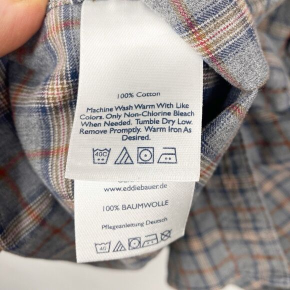 EDDIE BAUER  Gray Plaid Relaxed Fit Cotton Flannel Button Down Shirt - Tall XL - Picture 4 of 4